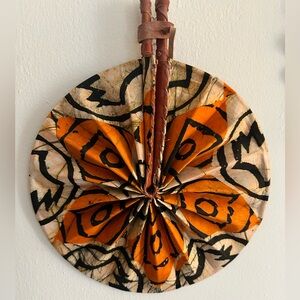 African Ankara batik fan orange black